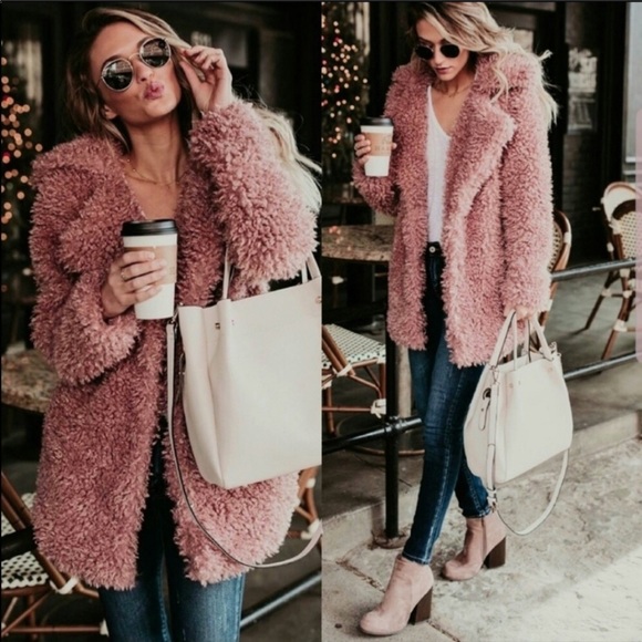 Lena Vie Boutique Jackets & Blazers - Now In! Misty Dust Fluffy Pink Loose Winter Coat